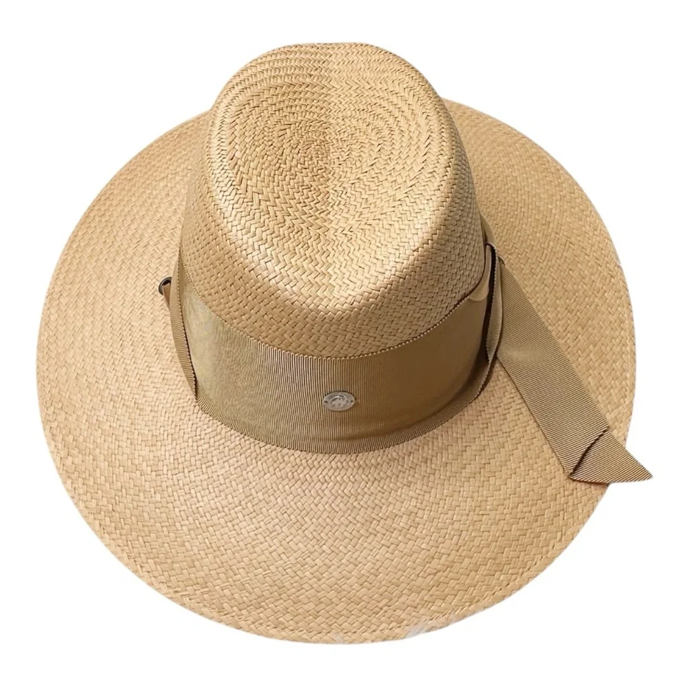 FREYA for VERONICA BEARD Field Gardenia Panama Hat in Tan Raffia Suede Strap New - Picture 4 of 11